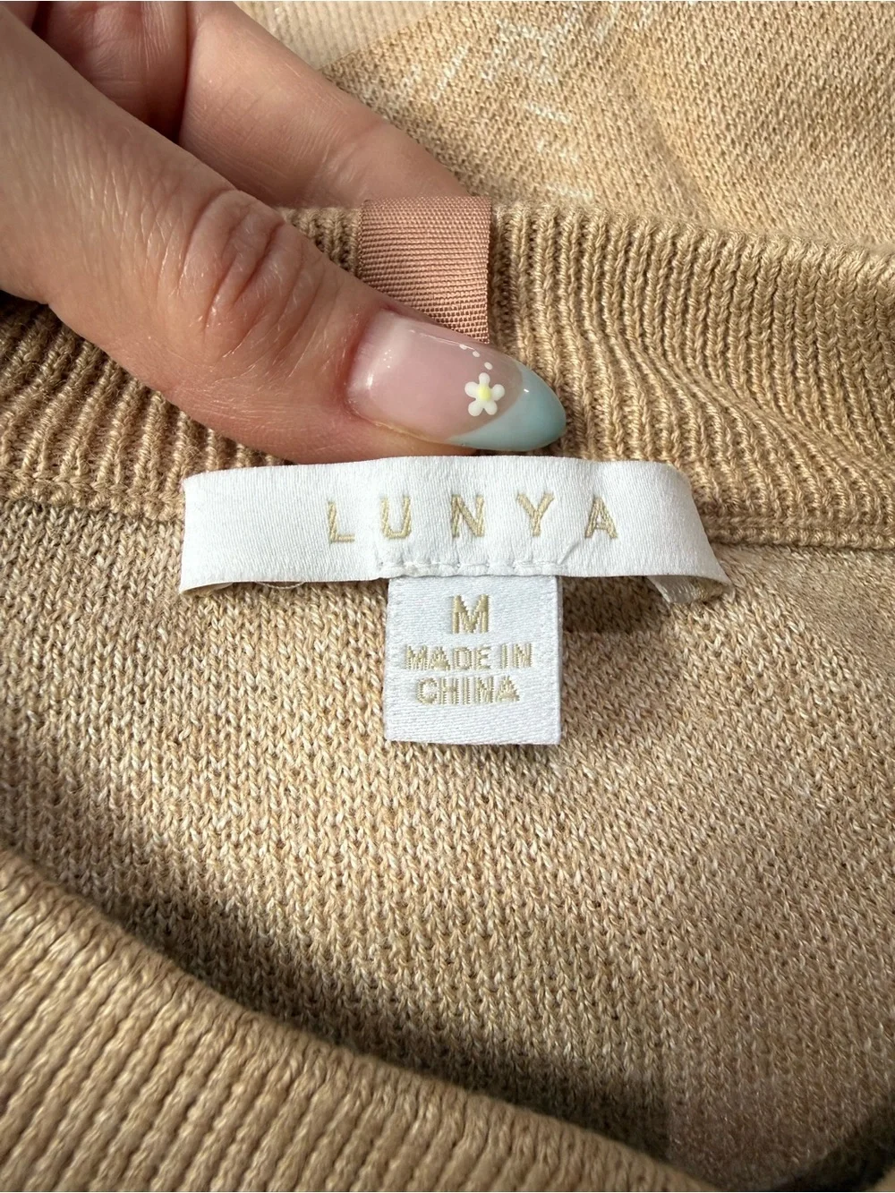 Lunya Cozy Cotton Silk Pullover Sweater Nutmeg Windowpane Tan NWT Medium NEW - Picture 6 of 10